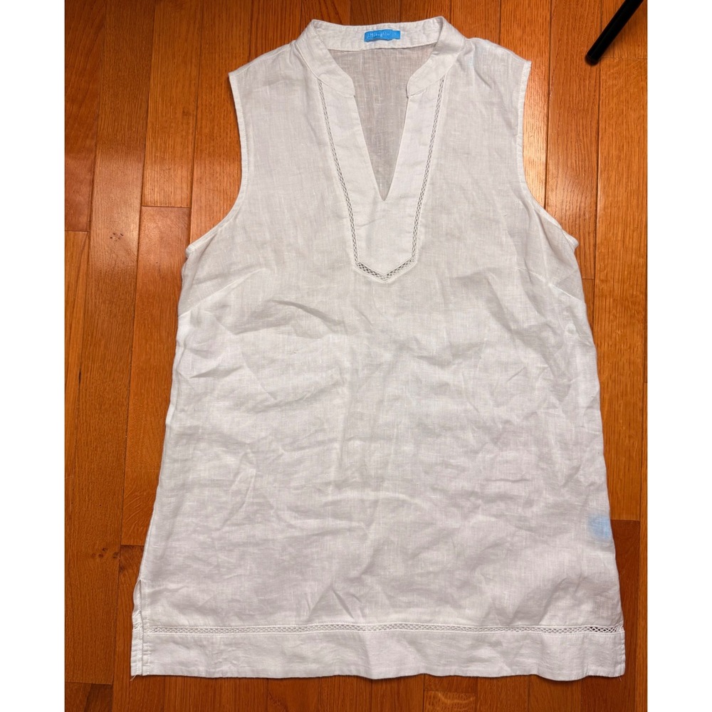 J.McLaughlin White 100% Linen Sleeveless Tunic Top V-Neck Small